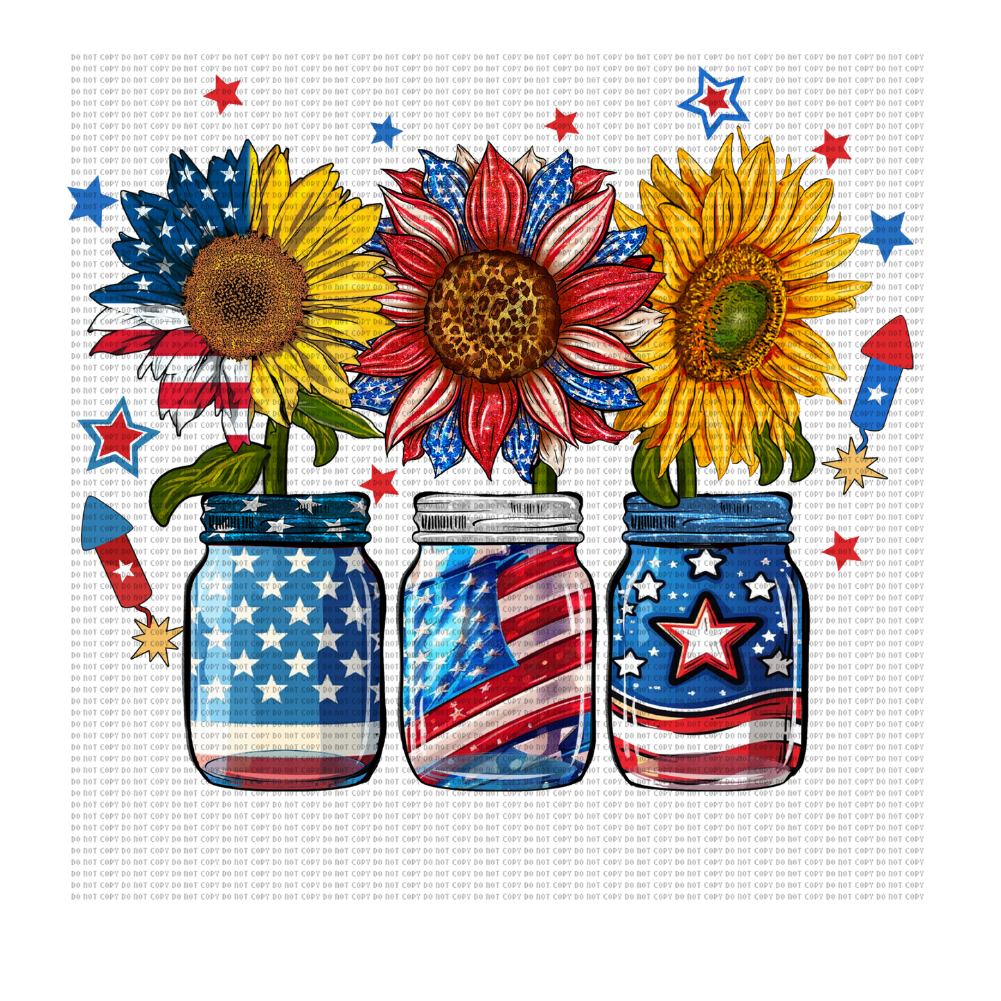 FIREWORK SUNFLOWER MASON JAR DTF TRANSFER