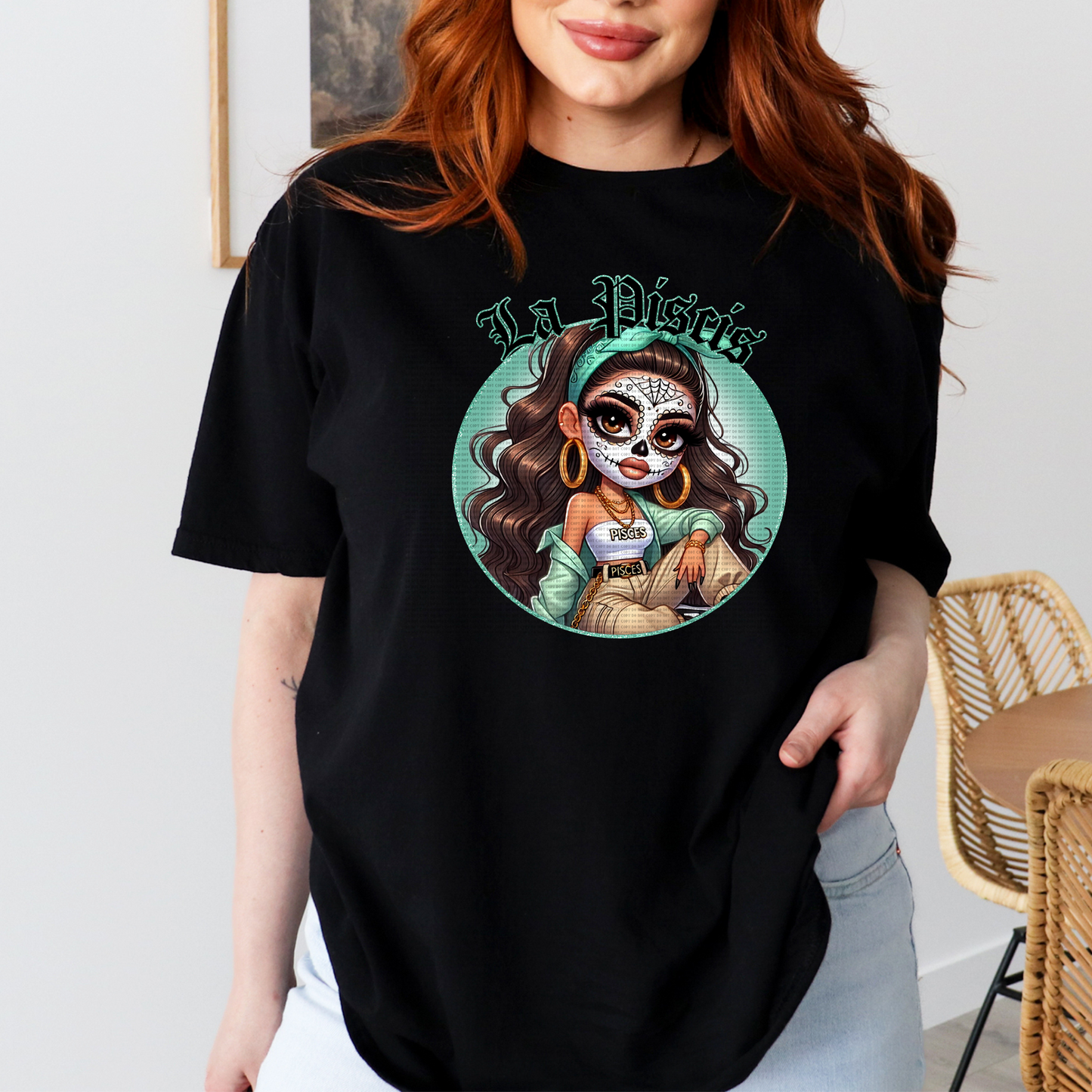 DIA DE LOS MUERTOS LA PISCIS BLACK T SHIRT