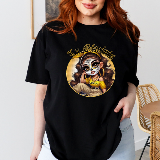 DIA DE LOS MUERTOS LA GEMINIS BLACK T SHIRT