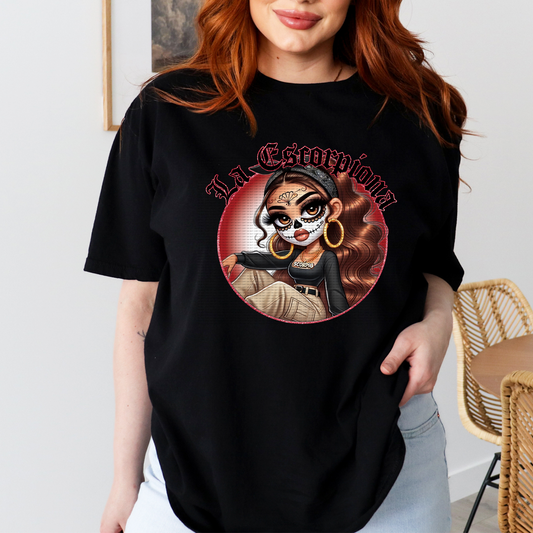 DIA DE LOS MUERTOS LA ESCORPIONA BLACK T SHIRT