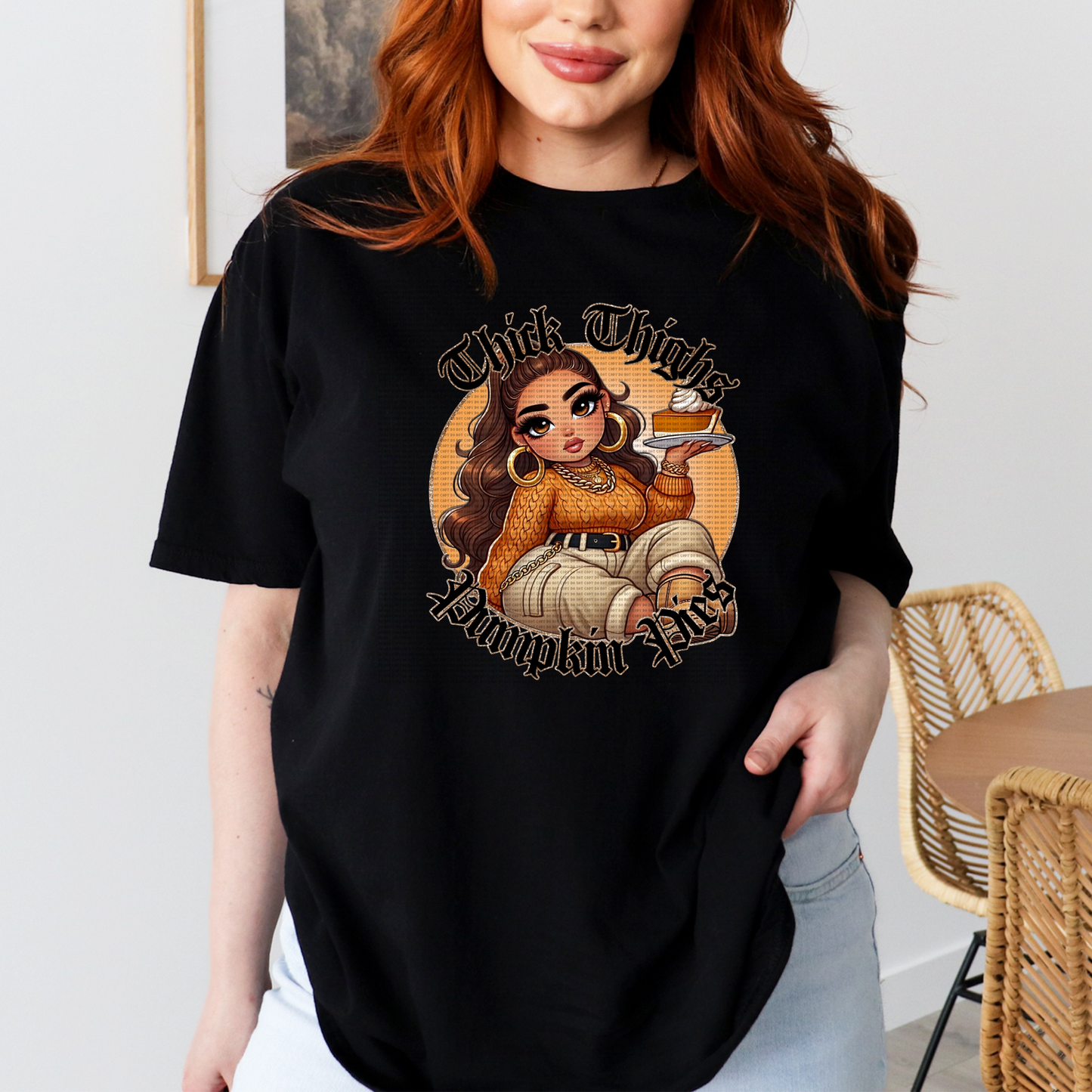 THICK THIGHS PUMPKIN PIES BLACK T SHIRT